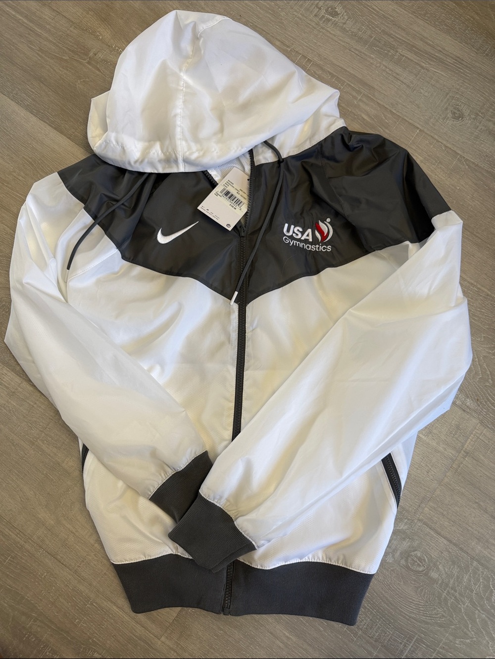Nike White & Dark Gray USA Gymnastics Hooded Windbreaker